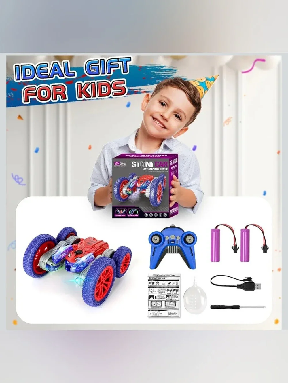 Spider RC Stunt Car - 360° Rotating 4WD Remote Control Toy with Lights & Spray,